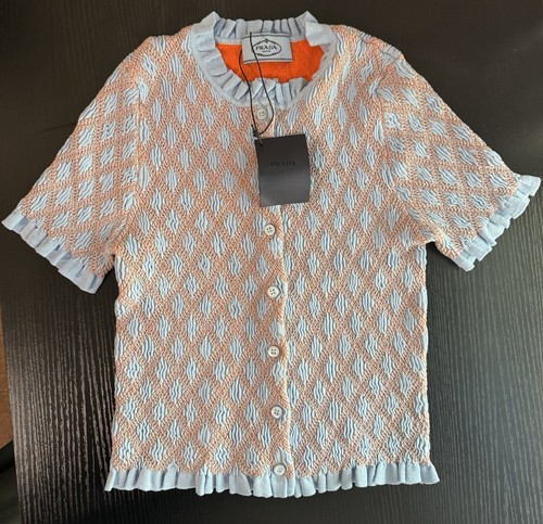 Prada Cotton Cardigan Women Sky Blue brand New With Tag - Picture 9 of 10