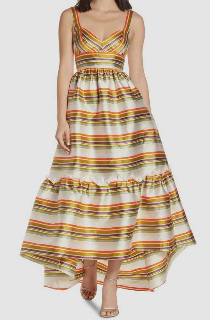 658 Jill Jill Stuart Women Ivory Stripe High Low Ruffle Hem Gown Dress Size 6 eBay