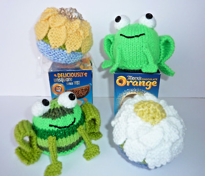 Gestrickter schokoladenoranger Bezug - Frösche und Seerosen NUR MUSTER