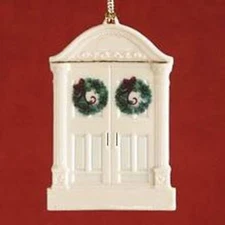 Lenox Ornament in the Shape of a Double Door Entryway w/ Wreaths - NEW
