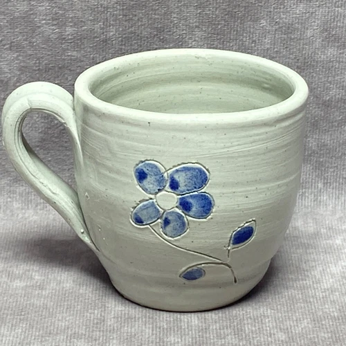 Vintage Williamsburg Pottery Salt Glaze Mug Cup Blue Floral