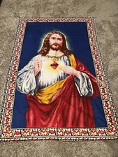 A.t.c. New York Vintage Sacred Heart Jesus Cloth Tapestry Made In Turkey