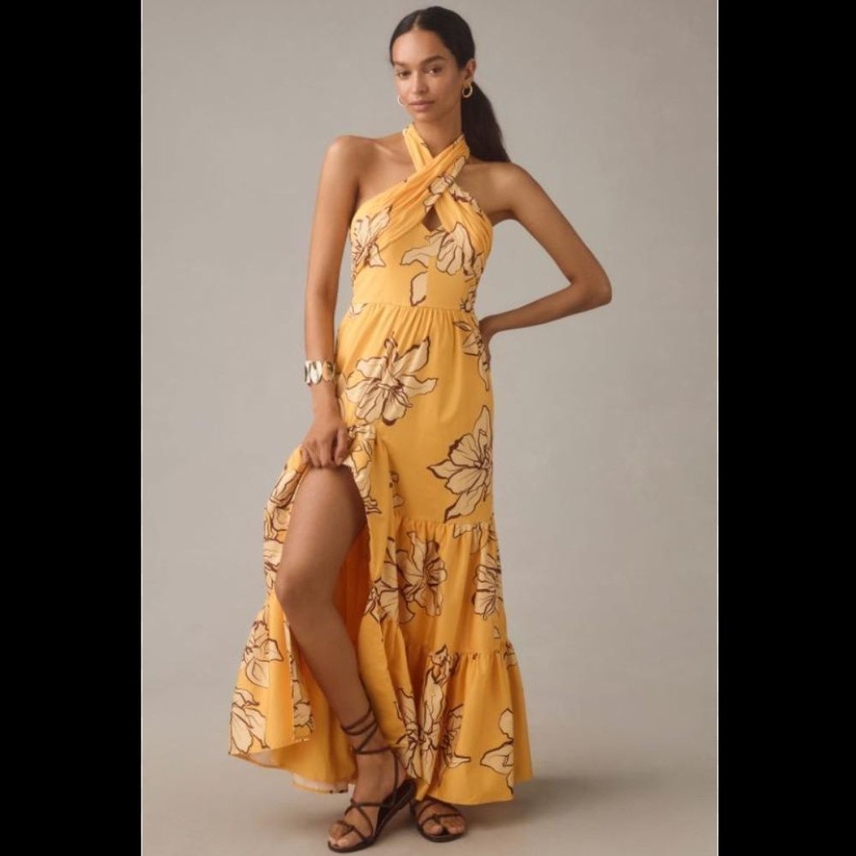 knee length dresses for ladies Hazel Halter Maxi Dress ~ Cottage Floral Pink  Show Me Your Mumu