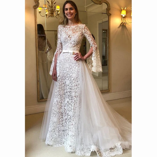 Vintage Wedding Dresses Detachable Train Long Sleeve Lace Applique Bridal Gown | eBay Vintage Wedding Dresses Detachable Train Long Sleeve Lace Applique Bridal Gown | eBay