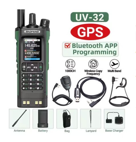 BAOFENG UV-32 Amateur Walkie Talkie USB Aviation Radio GPS Bluetooth APP&Mic Kit