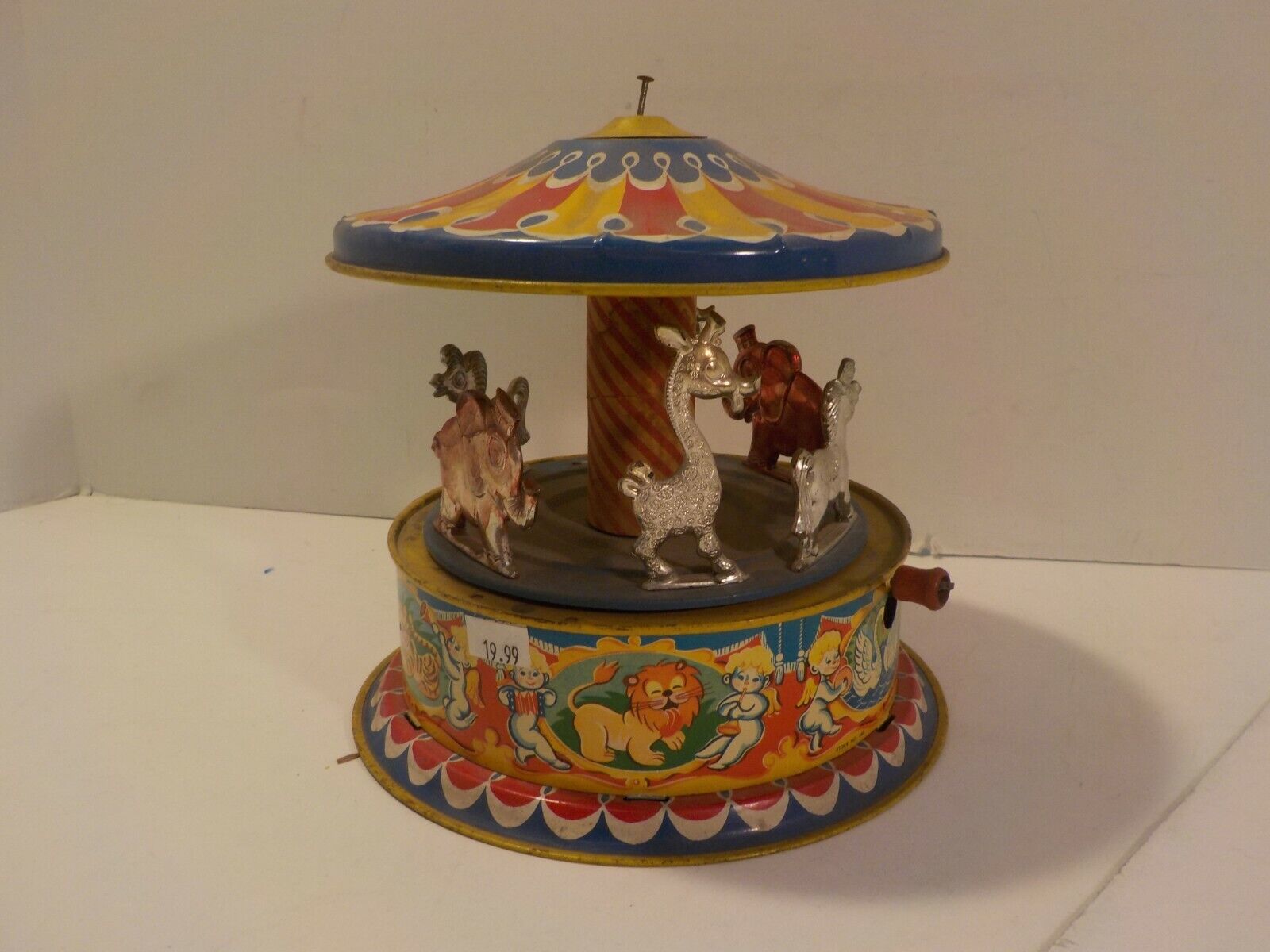 N Vintage Mattel 1951 Merry Go Round Carousel Wind Up Tin