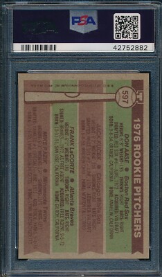 1976 Topps Set Break # 597 Rookie Pitchers Pazik Kucek Aase PSA 7