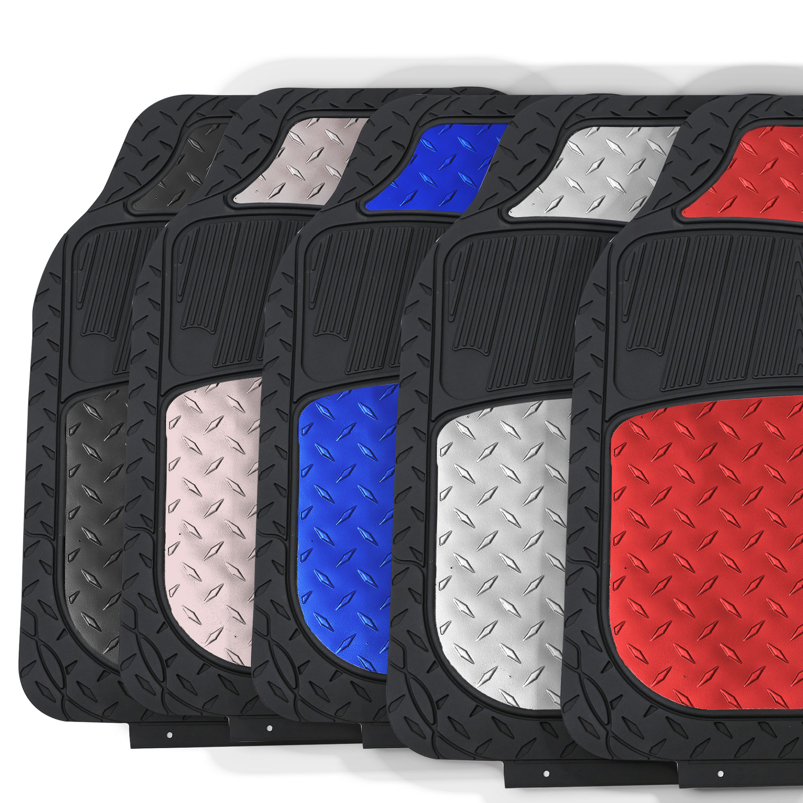 FH Group Universal Fit Metallic Car Rubber Floor Mats Semi Trimmable All Weather
