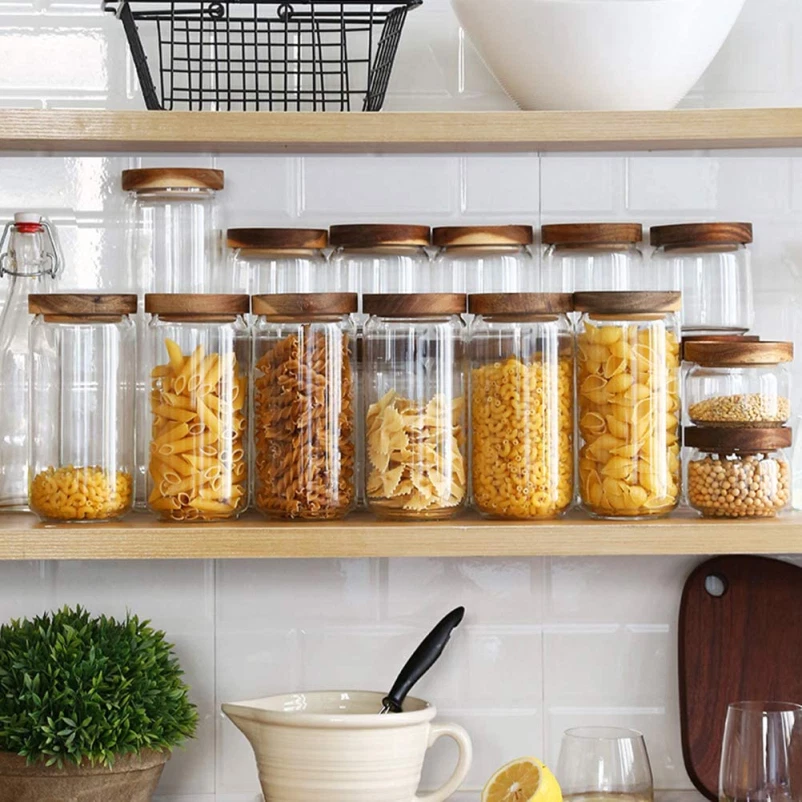 Glass Jars with Acacia lids for Food Storage Quality Borosilicate Glass Food Jar