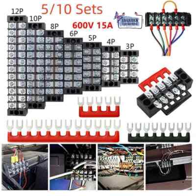 Terminal 1-10 Sets 3-12 Positions 600V 15A Screw Block Terminal Barrier Strip