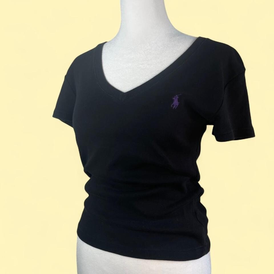Polo vintage Y2K Ralph Lauren donna M scollo a V manica corta viola pony preppy golf