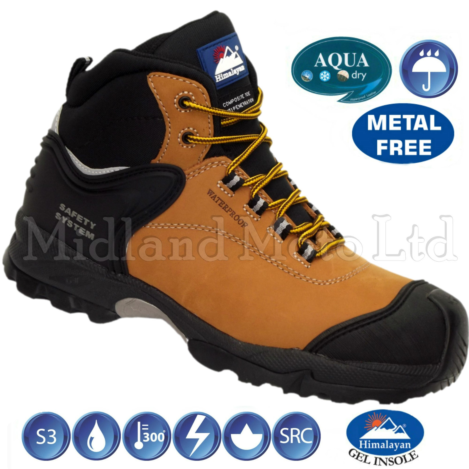 Waterproof Composite Toe Cap S3 Honey Nubuck Safety Boots, No Metal, Detecting Waterproof Composite Toe Cap S3 Honey Nubuck Safety Boots, No Metal, Detecting