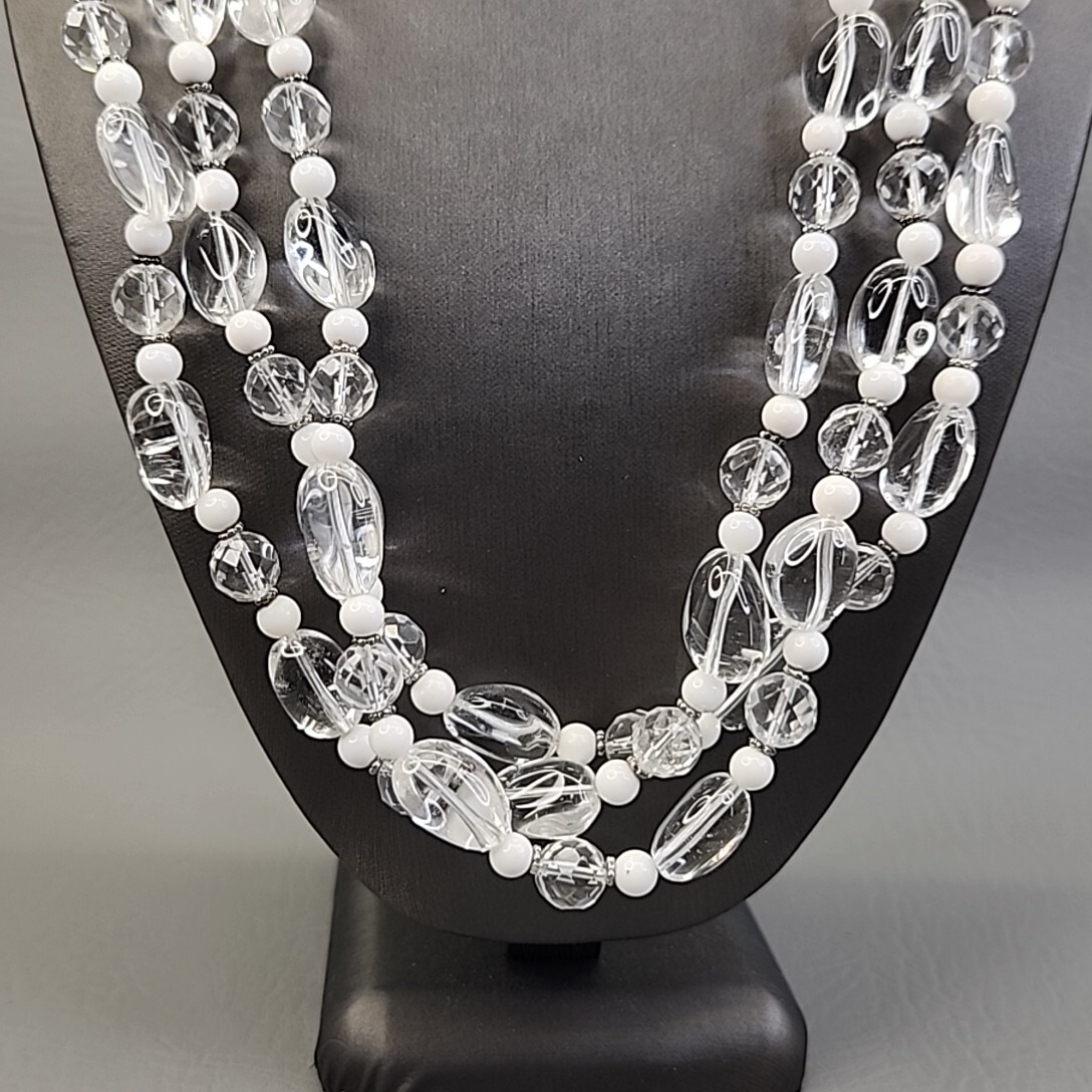 Rock Quartz Beaded Necklace Layered 925 Sterling Silver Rock Quartz Beaded Necklace Layered 925 Sterling Silver