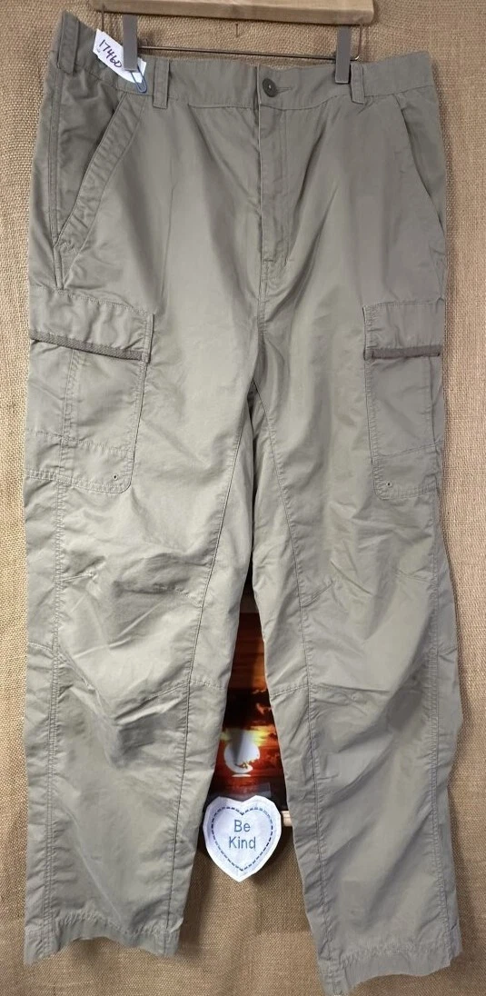 REI mens tan cargo pants 36W 30L zipper lightweight relaxed straight solid Vietn