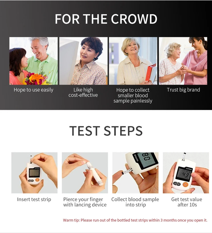 Sinocare GA-3 Blood Test Glucose Meter Medical Kit with Test Strips Lancets Kits - Image 4 of 4