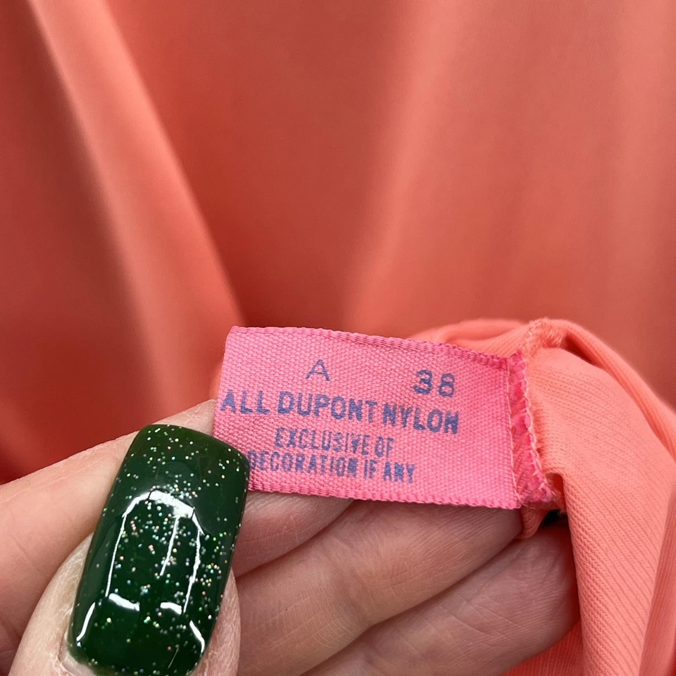 复古 Van Raalte Slip 女式 38 珊瑚尼龙花边全乳内衣 70 年代 — 第 4/4 张图片