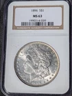 1896 $1 United States Silver Morgan Dollar - NGC MS 63