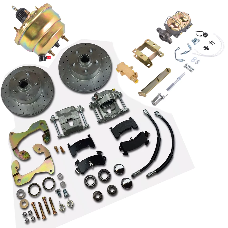 Front Power Disc Brake Conversion Kit Drilled Rotors Set for Chevy Bel Air 55-57 - Image 3 of 4