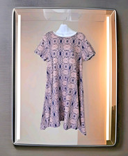 LuLaRoe Dress M Pink & Blue Print A-Line Hi-Lo Midi Short Sleeves Flowy Stretch