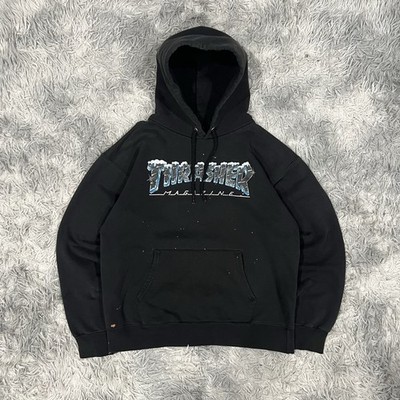 Thrasher Magazine Skater Hoodie Size Men s Small Stained & Faded Thrashed Black