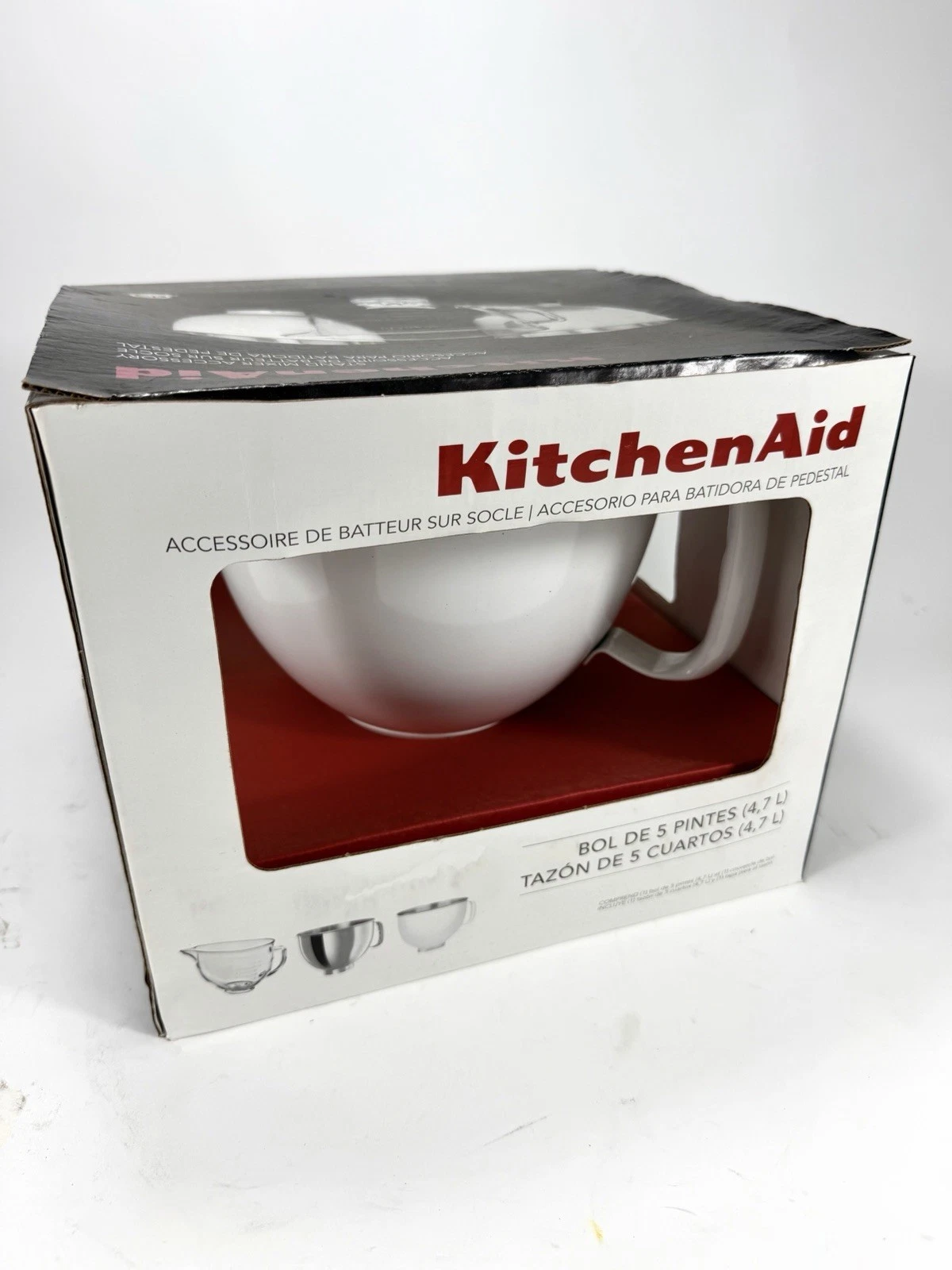 KitchenAid KSM5SSBWH Stand Mixer Bowl, 5 quart, White Painted Stainless Steel