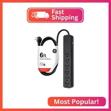 GE 6-Outlet Surge Protector, 6 Ft Extension Cord, 1080 Joules, Power Strip, Flat