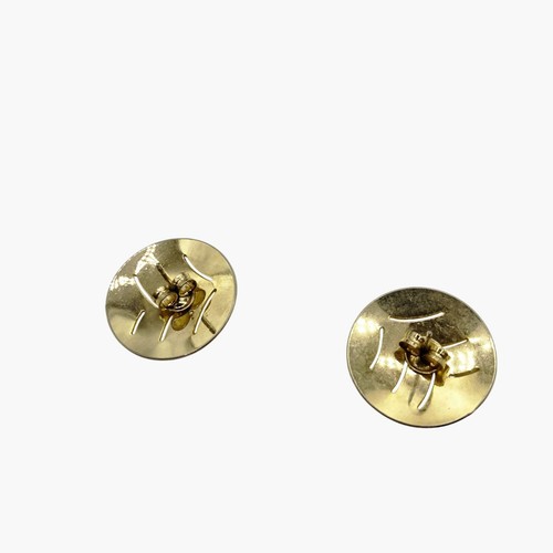 Gold Tone Round Pierced Earrings Disc Cut Out Post - Picture 5 of 6