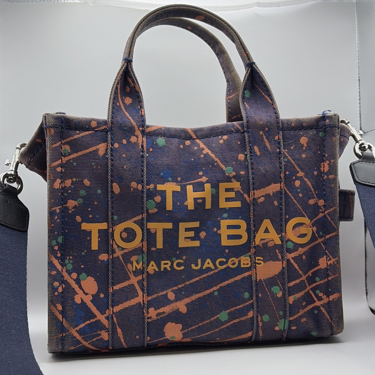MARC JACOBS The Tote Bag 2Way Canvas Purple Orange Paint Splatter