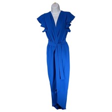 Amanda Uprichard Dress S Womens Blue Midi Sundress Cap Sleeve/Flutter Sleeve