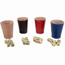 GICO 4 St&uuml;ck W&uuml;rfelbecher (echt Leder) bunt (9 cm) mit 6 W&uuml;rfeln -  5908