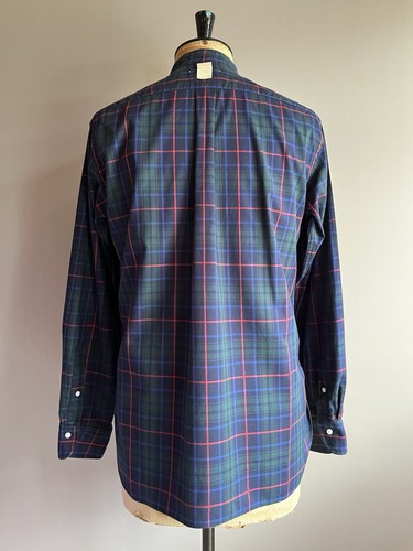 Cantate Japan Shirt Mens Size 38 Navy Henley Plaid Check Tartan 100% Cotton - Picture 6 of 14