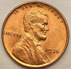 1936p  Uncirculated BU Red RD - Lincoln Wheat Cent  ~ B706