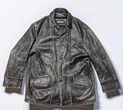 vintage 1990s leather coat L black jacket PATINA semi-distressed