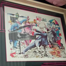 A. E. Hotard Framed Signed Jazz Club Restaurant Print New Orleans