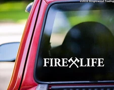 Fire Life Vinyl Decal Sticker | Crossed Axes Firefighter FD Fire Department Dept