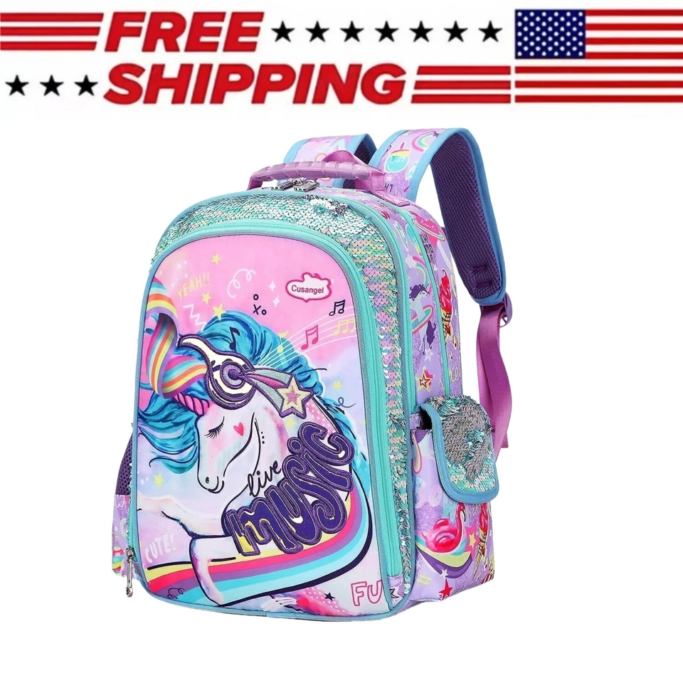 16" Girls Unicorn Backpack Sparkle School Bag Sequin Book Bags for Kid Preschool - Image 2 of 4