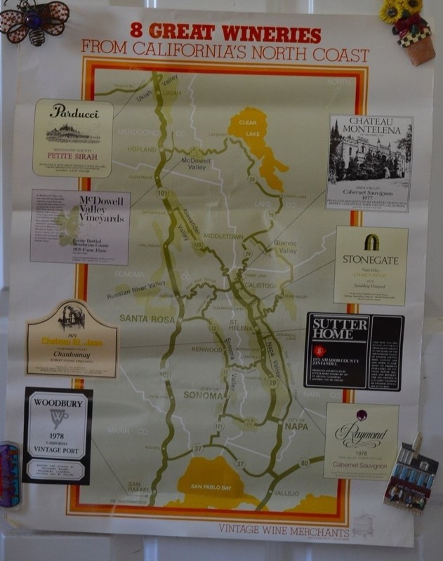 Vintage Great Wineries California's North Coast Map #9 Poster Advertising Wine