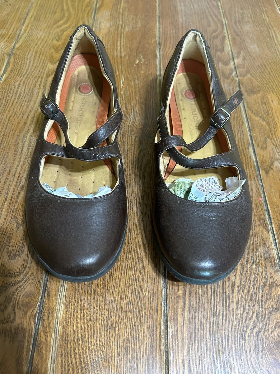 Clarks Brown Leather Mary Jane Comfort Flats Womens Size 7m Criss