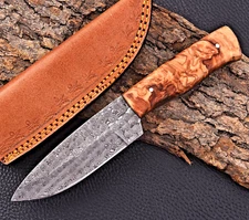 Custom HandMade Hunting Knife Hand Forged Damascus Steel Leather Sheath 2669
