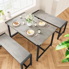 Dining Room Table Set for 4 ,Modern Kitchen Table with 2 Benches for Small Space