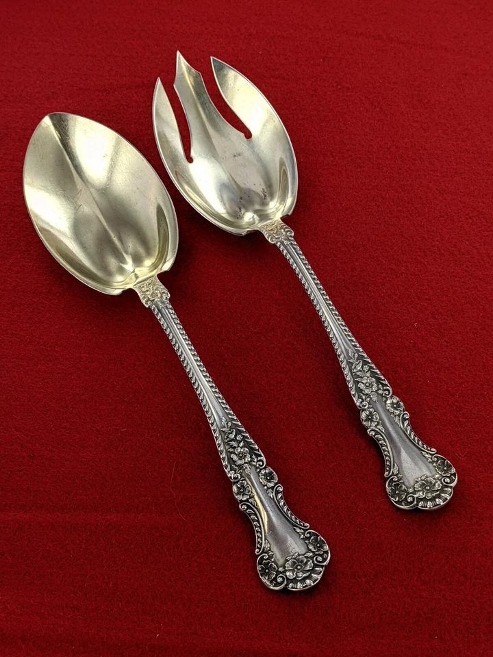 Gorham plata esterlina Cambridge cuchara para servir y tenedor para servir verduras Foto 3 de 4