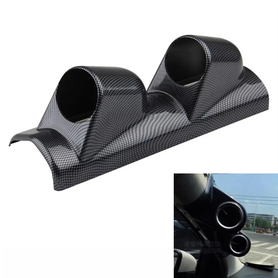 Universal 2" 52mm Left Driver Carbon Fiber A Pillar Dual 2 Hole Gauge Holder Pod - Image 2 of 4