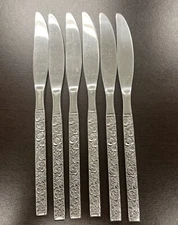 Set Of 6 Hanford Forge FINESSE Table Knives Stainless Mid Century Modern Floral