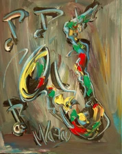 JAZZ MUSIC SAX   PAINTING BY MARK KAZAV  Modern  Original Oil Abstract 34wdF4