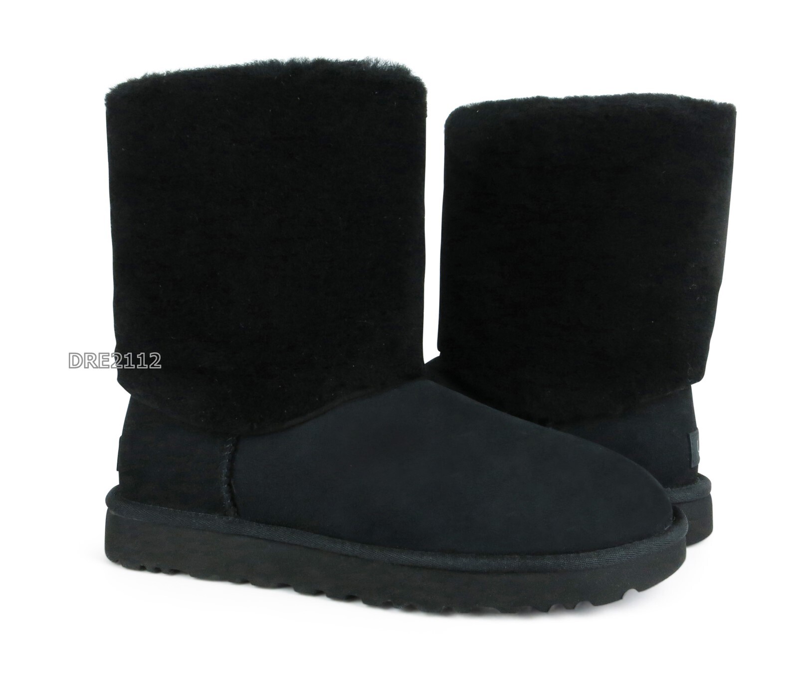 UGG Classic Short II Sherpa Cuff Black Fur Boots Womens Size 8 -NIB- | eBay