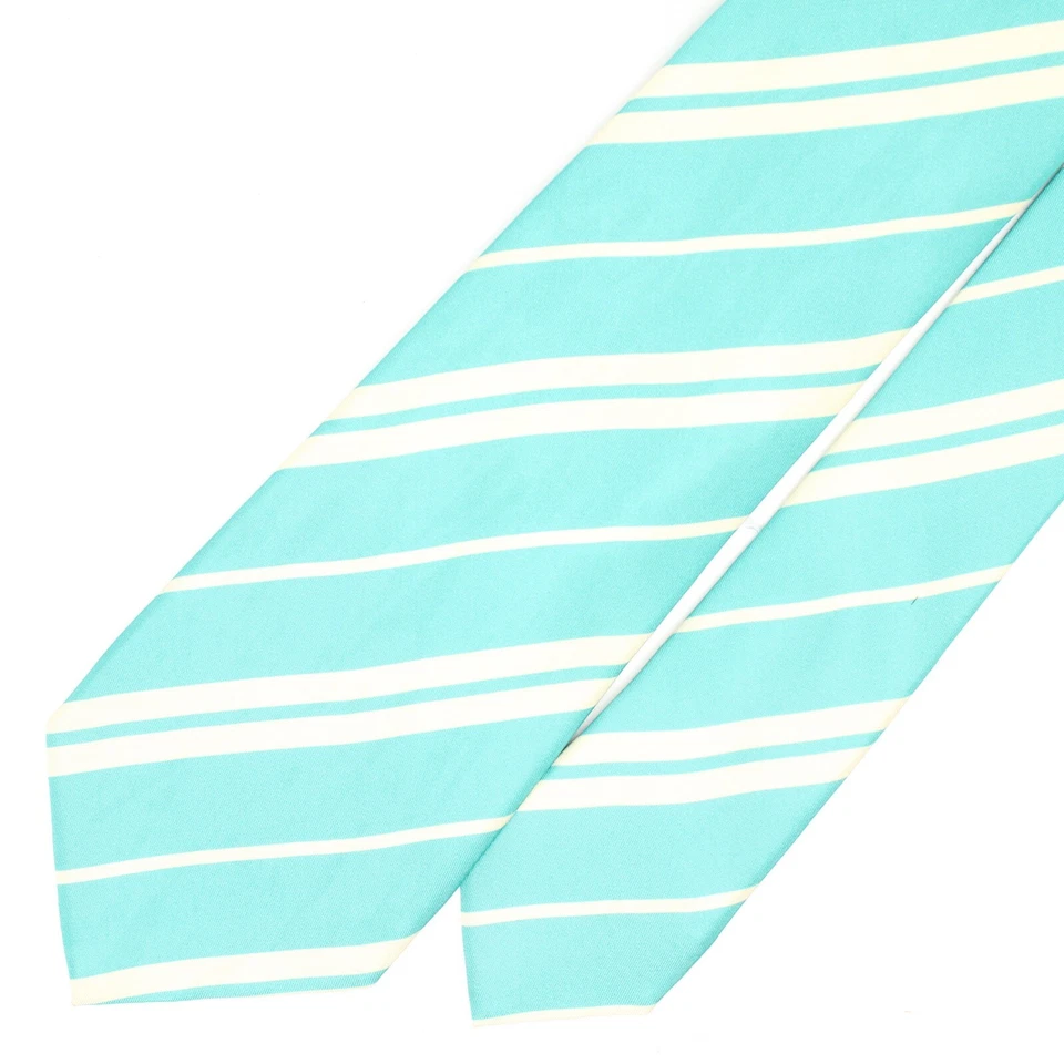 Corbata Ralph Lauren Etiqueta Púrpura Para Hombres Seda Azul Aqua Blanco Rayas Tejida Italia Foto 2 de 4