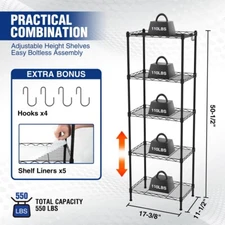 WORKPRO Storage Shelves 5-Tier Metal 17-3/8"W x 11-1/2"D x 51-1/2"H 550 LBS Load