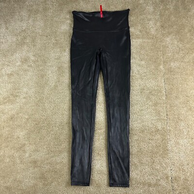 Spanx Womens  Black Faux Leather Leggings M High Waist 2437 Stretch