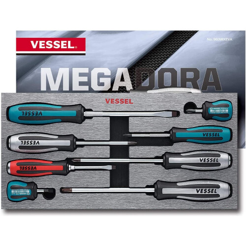Vessel Megadora IMPACTA Screwdriver 8-Piece Set - 980MIXEVA, Impact-Rotation Handles