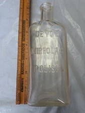 Antique Devoe mirrolac polish Glass Bottle, cork top